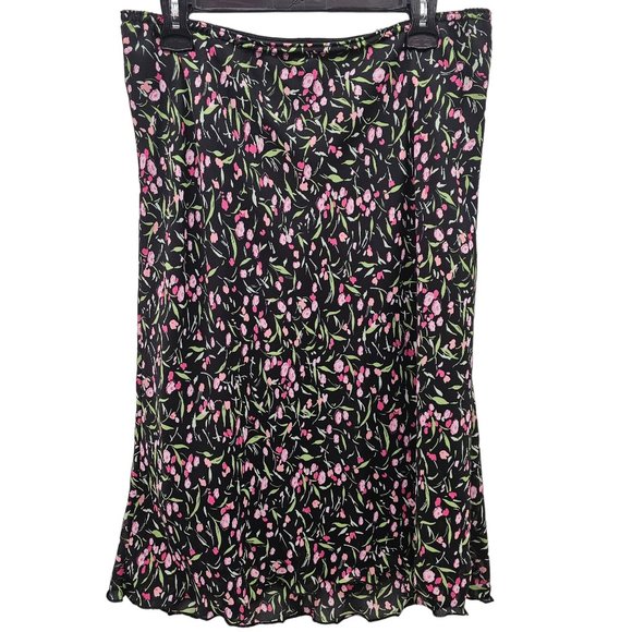 Mandy Evans Vintage Y2K Midi Floral Ruffle Hem Skirt Women Size XL Black… - Picture 2 of 7